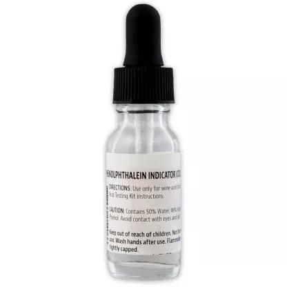 1-phenolphthalein-5oz-replacement-color-indication-fluid-ldc-many-other-acid-tit 1% PHENOLPHTHALEIN .5oz Replacement Color Indication Fluid for LDC and many other ACID TITRATION TEST KITS 30mL Dripper Bottle