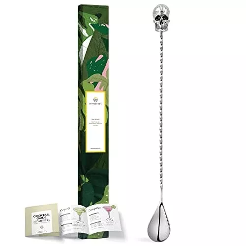 12-skull-bar-spoon-stainless-steel-mixing-spoon-spiral-pattern-long-handle-cockt 12" Skull Bar Spoon Stainless Steel Mixing Spoon Spiral Pattern Long Handle Cocktail Spoon Pitcher Spoon by Homestia