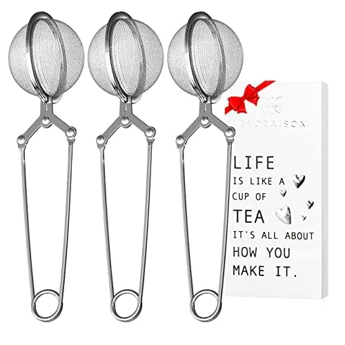 3-pack-tea-infuser-with-handle-tea-mesh-infuser-snap-ball-strainer-steep-loose-l 3 Pack Tea Infuser with Handle Tea Mesh Infuser Snap Ball Strainer Steep Loose Leaf Tea Infuser Fine Mesh Ball Tea Filter Tea Pincer Tea Infuser Busket Colador Infusor té Metal Mesh Tea Filter Sifter