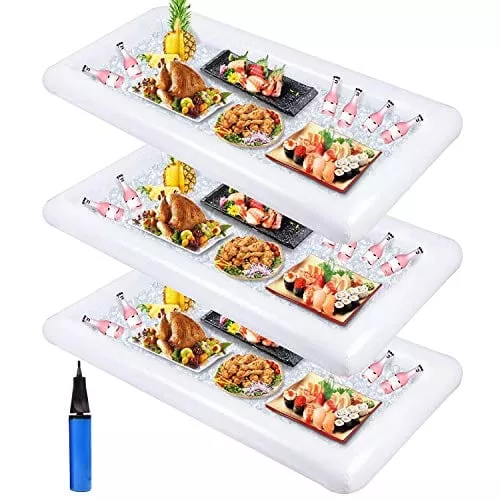 3pcs-inflatable-serving-bar-buffet-cooler-with-drain-plug-salad-picnic-ice-food- 3PCS Inflatable Serving Bar, Buffet Cooler with Drain Plug - Salad Picnic Ice Food Server - Luau Pool Hawaiian Party Supplies with a Hand Pump