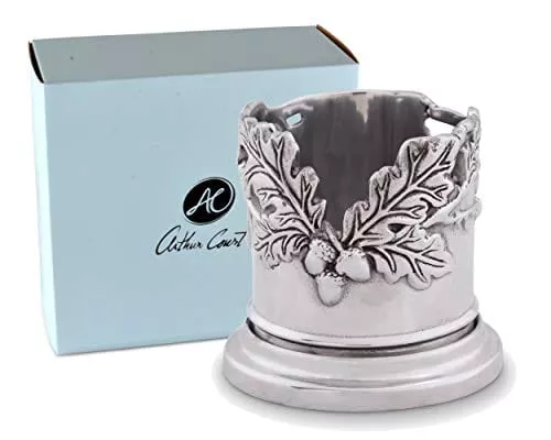 Arthur Court Sand Cast Aluminum Forest Oak Leaf Wine Bottle Coaster Sand Casted Artisan Metal 6 inch Diameter 4 inch Tall