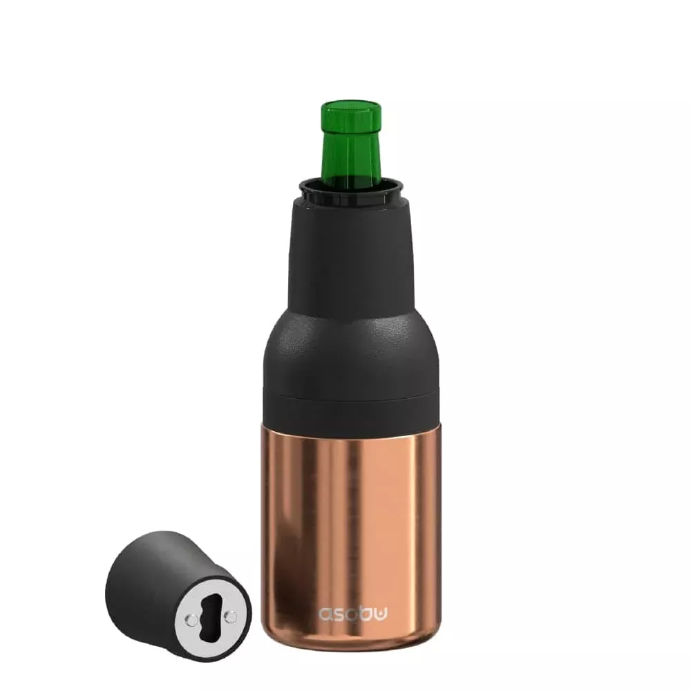 asobu-frosty-beer-holder-2-go-vacuum-insulated-double-walled-stainless-steel-bee asobu Frosty Beer Holder 2 Go Vacuum Insulated Double Walled Stainless Steel Beer Can and Bottle Cooler with Beer Opener Eco Friendly and Bpa Free(Copper)