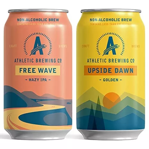 athletic-brewing-company-craft-non-alcoholic-beer-mix-12-pack-upside-dawn-golden Athletic Brewing Company Craft Non-Alcoholic Beer - Mix 12-Pack - Upside Dawn Golden and Free Wave Hazy IPA - Low-Calorie, Award Winning - All Natural Ingredients For Great Tasting Drink - 12 Fl Oz Cans