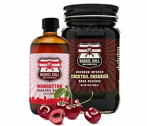 barrel-roll-bar-essentials-cocktail-mixers-manhattan-cocktail-mix-kit-all-natura Barrel Roll Bar Essentials Cocktail Mixers - Manhattan Cocktail Mix Kit - All-Natural Manhattan Drink Mix & Bourbon Cocktail Cherries
