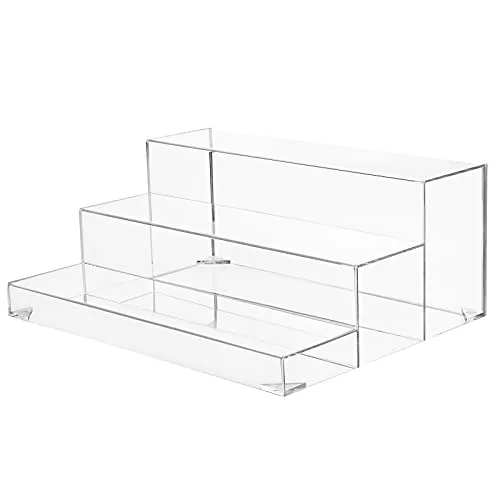 BARsics 3-Tiers Assembled Back Bar Bottle Rack Display, Clear Acrylic Stand Riser 16x6.5x12.5 inches