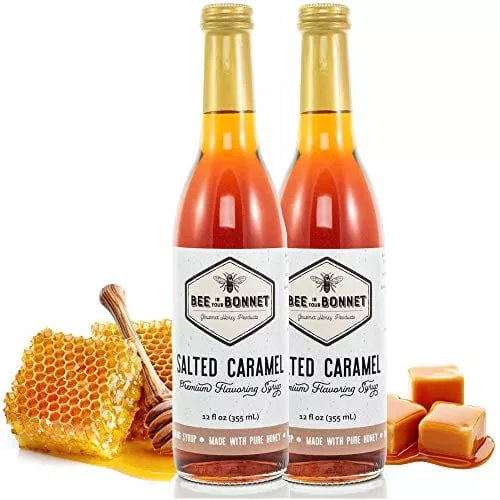 bee-in-your-bonnet-premium-flavoring-syrup-made-with-real-honey-natural-ingredie Bee in Your Bonnet Premium Flavoring Syrup - Made with Real Honey & Natural Ingredients - Perfect for Coffee Flavoring, Cocktails & Drinks - Salted Caramel Flavoring - 2 x 12 Ounce Bottles