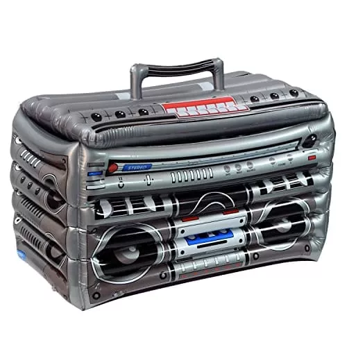 beistle-16-x-24-inflatable-boom-box-drink-beverage-cooler-summer-beach-80-s-them Beistle 16" x 24" Inflatable Boom Box Drink Beverage Cooler for Summer Beach 80's Theme Retro 1980's Party Decorations, Holds Approx. 48 12-Ounce Cans