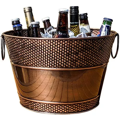 brekx-copper-galvanized-old-tavern-copper-finish-beverage-ice-bucket-drink-tub-p BREKX Copper Galvanized Old Tavern Copper-Finish Beverage Ice Bucket/Drink Tub for Parties, Wedding Gifts, 15 Quarts -Farmhouse Decor