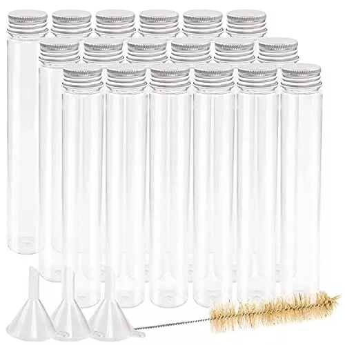 depepe-18pcs-115ml-clear-flat-plastic-test-tubes-with-screw-caps-30-x-180mm-with DEPEPE 18pcs 115ml Clear Flat Plastic Test Tubes with Screw Caps 30 x 180mm with 3 Funnels and 1 Brush, Large Test Tubes Containers for Bath Salt Candy Storage