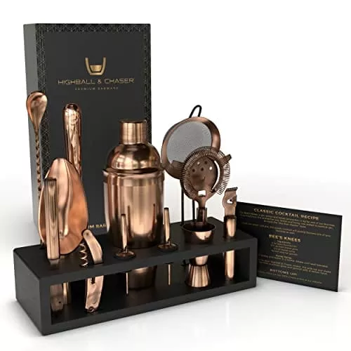 highball-chaser-13-piece-cobbler-cocktail-shaker-set-matte-copper-stainless-stee Highball & Chaser 13-Piece Cobbler Cocktail Shaker Set Matte Copper Stainless Steel Bartender Kit For Home Bar Cocktail Set Laser Engraved Cocktail Tools Plus E-Book with 30 Different Cocktail Recipes