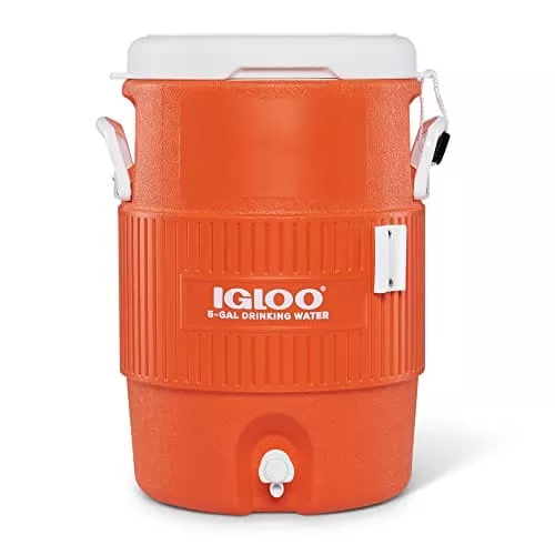igloo-5-gallon-portable-sports-cooler-water-beverage-dispenser-with-flat-seat-li Igloo 5 Gallon Portable Sports Cooler Water Beverage Dispenser with Flat Seat Lid, Bright Orange