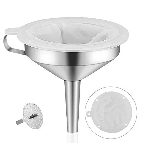 lakatay-5-inch-food-grade-stainless-steel-kitchen-funnel-with-200-mesh-food-filt Lakatay 5-Inch Food Grade Stainless Steel Kitchen Funnel with 200 Mesh Food Filter Strainer for Transferring of Liquid Dry Ingredients and Metal Cooking Funnel