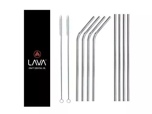 lava-premium-10pc-9-5-6mm-diameter-stainless-steel-metal-straws-includes-4-strai LAVA Premium 10pc 9.5" (6mm Diameter) Stainless Steel Metal Straws Includes (4) Straight Straws, (4) Bent Straws and (2) Cleaning Brushes with Travel Pouch