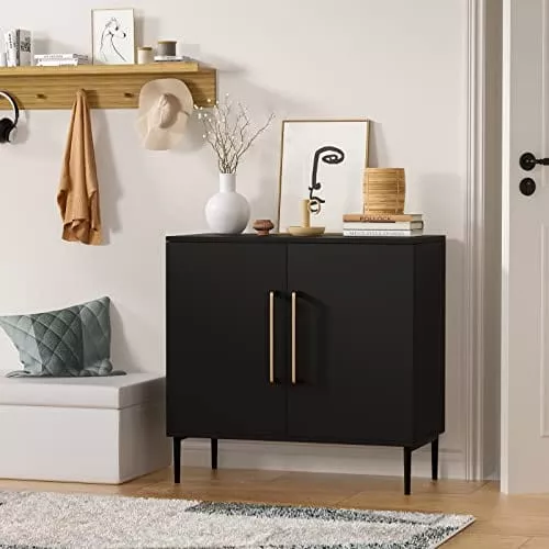 lynsom-storage-cabinet-with-doors-shelves-free-standing-office-cabinet-modern-wo LYNSOM Storage Cabinet with Doors and Shelves, Free Standing Office Cabinet, Modern Wood Buffet Sideboard for Kitchen, Living Room, Bedroom, Hallway, Black