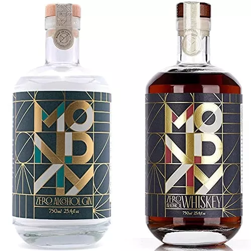 MONDAY Zero Alcohol Gin + Whiskey Variety Pack – Award Winning Non-Alcoholic Spirits with Zero Carbs, No Sugar, 0 Calories - 750ml