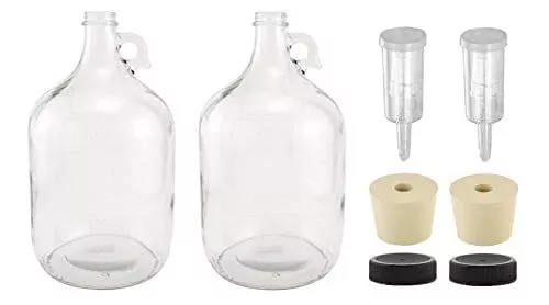 north-mountain-supply-1g-38-st-3p-2-1-gallon-glass-fermenting-jug-with-handle-6- North Mountain Supply - 1G-38-ST-3P-2 1 Gallon Glass Fermenting Jug with Handle, 6.5 Rubber Stopper, 3-Piece Airlock, Black Plastic Lid - Set of 2
