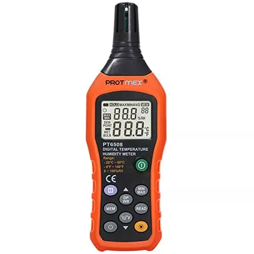 protmex-pt6508-temperature-humidity-meter-thermometer-hygrometer-monitor-with-am Protmex PT6508 Temperature Humidity Meter, Thermometer Hygrometer Monitor with Ambient, Dew Point, Wet Bulb for Indoor/Outdoor MIN, MAX, Data Hold, LCD Backlight