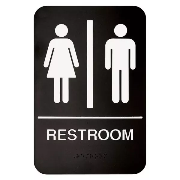restroom-sign-braille-black-each "Restroom" Sign Braille - Black each