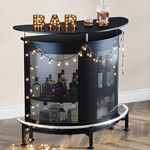 tribesigns-bar-unit-with-metal-mesh-front-home-liquor-bar-table-with-storage-foo Tribesigns Bar Unit with Metal Mesh Front, Home Liquor Bar Table with Storage and Footrest (Black)