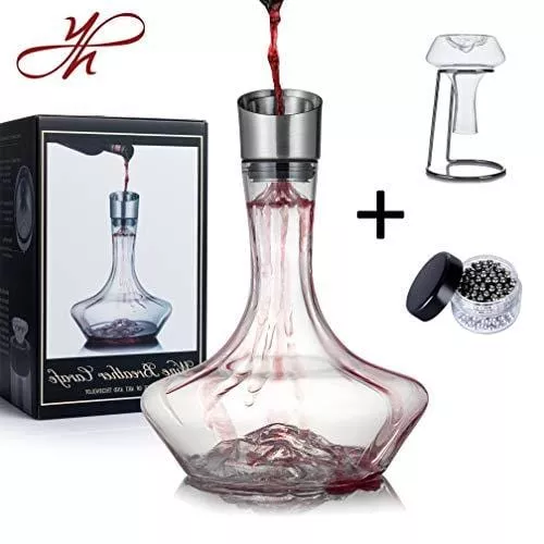 youyah-iceberg-wine-decanter-set-with-aerator-filter-drying-stand-cleaning-beads YouYah Iceberg Wine Decanter Set with Aerator Filter,Drying Stand and Cleaning Beads,Red Wine Carafe,Wine Aerator,Wine Gift,100% Hand Blown Lead-free Crystal Glass(NewPacking)