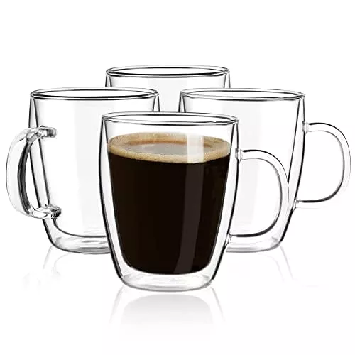 yuncang-double-wall-glass-coffee-mugs-4-pcak-16-ounces-clear-glass-coffee-cups-w YUNCANG Double Wall Glass Coffee mugs, (4-Pcak) 16 Ounces-Clear Glass Coffee Cups with Handle,Insulated Coffee Glass,Cappuccino Cups,Tea Cups,Latte Cups,Beverage Glasses Heat Resistant