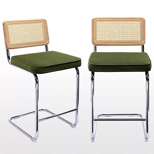 zesthouse-24-counter-height-bar-stools-set-2-kitchen-counter-modern-rattan-bar-c Zesthouse 24'' Counter Height Bar Stools Set of 2 for Kitchen Counter, Modern Rattan Bar Chairs with Back, Velvet Upholstered Barstools Island Stool, Chrome Base+Green