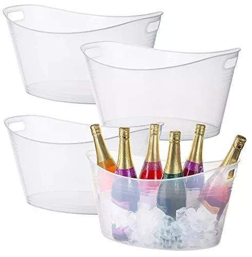 zilpoo-4-pack-large-plastic-oval-storage-tub-18-liter-wine-beer-bottle-drink-coo Zilpoo 4 Pack - Large Plastic Oval Storage Tub, 18 Liter Wine, Beer Bottle Drink Cooler, Parties Ice Bucket, Party Beverage Chiller Bin, Baskets, Clear